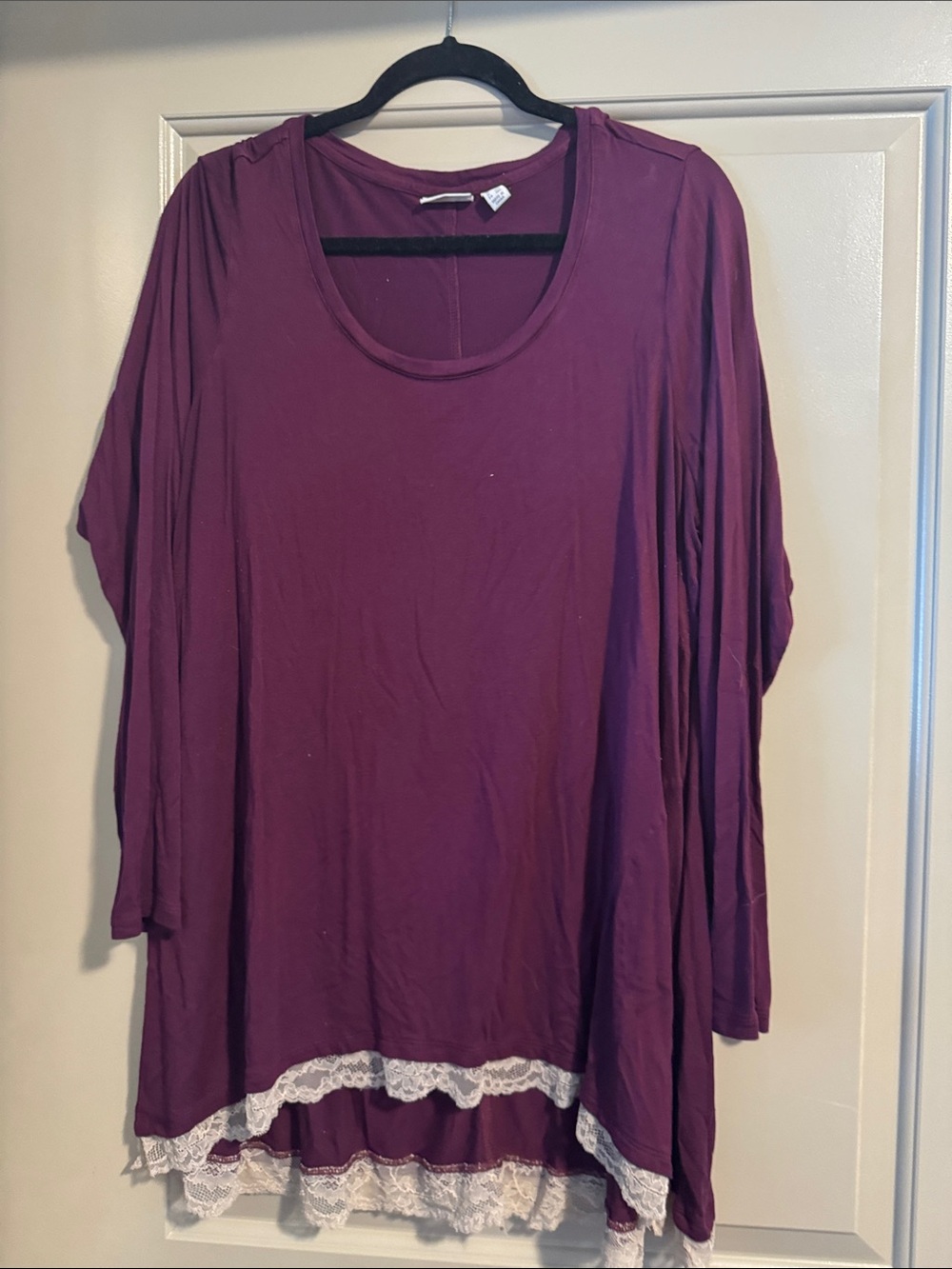 LOGO by Lori Goldstein Deep Plum Scoop Neck Tunic with Lace Hem